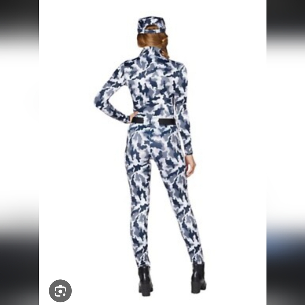 Spirit Halloween Snow Soldier Costume Camouflage Jumpsuit in Black and White S - Picture 2 of 7